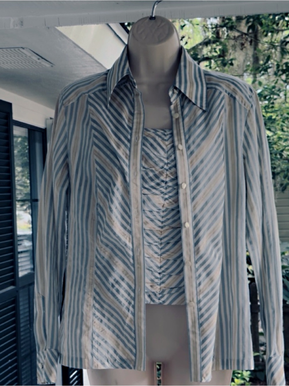 Juliana Collezion Blue White Tan Stripe Blouse Bandeau Set Size 6
